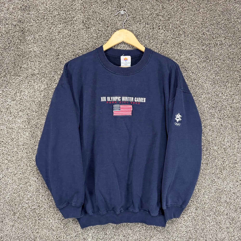 Vintage Salt Lake 2002 Olympic Winter‎ Games Sweatshirt Mens L Blue Crewneck Y2K
